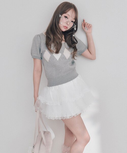 OLIVE des OLIVE(オリーブデオリーブ)の「Back Ribbon アーガイルトップス(ニット/セーター・レディース・トップグレー/ピンク/ブラック/ブラウン・FREE)」の9枚目の写真
