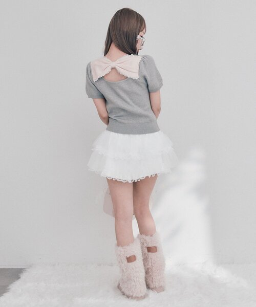 OLIVE des OLIVE(オリーブデオリーブ)の「Back Ribbon アーガイルトップス(ニット/セーター・レディース・トップグレー/ピンク/ブラック/ブラウン・FREE)」の17枚目の写真