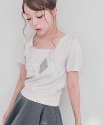 Back Ribbon アーガイルトップス