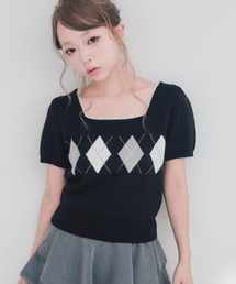 Back Ribbon アーガイルトップス