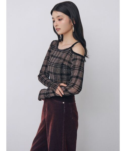 MURUA(ムルーア)の「チェックシアートップス(Tシャツ/カットソー・レディース・ブラウン/ブラック/アイボリー・FREE)」の15枚目の写真
