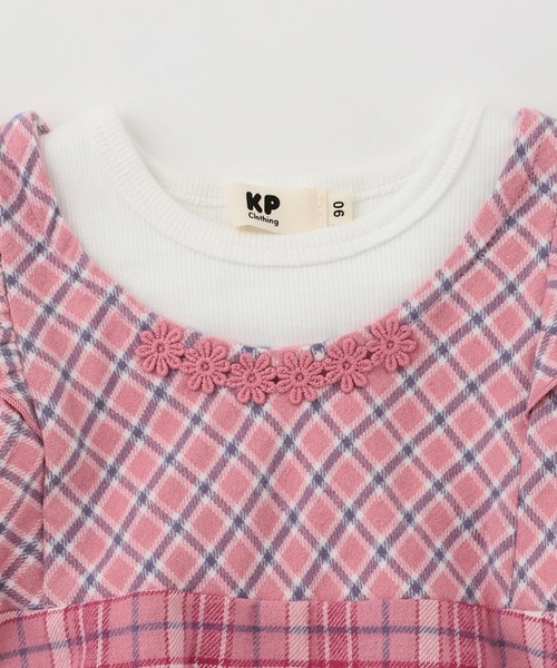 KP(ケーピー)の「チェック生地ドッキングチュニック(Tシャツ/カットソー・キッズ・ピンク/ライトブルーグレー・90cm/100cm/110cm/120cm/130cm)」の5枚目の写真