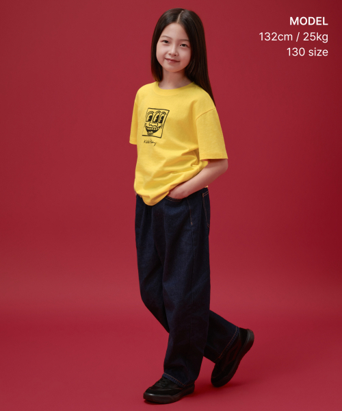 MUSINSA STANDARD KIDS（ムシンサスタンダードキッズ）の「[キスヘリングコレクション] スリーアイドフェイスティーシャツ [イエロー]（Tシャツ/カットソー・レディース・その他・120/130/140/150/160）」の4枚目の写真