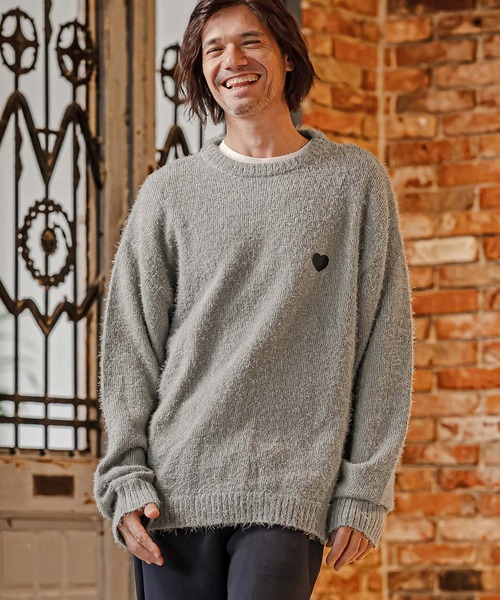 CAMBIO(カンビオ)の「mn3296-Feather Yarn Heart Crewneck Knit Pullover クルーネックニット(PF-262-017)(ニット/セーター・メンズ・ブラック/グレー/カーキ/ナチュラル・M/L)」の2枚目の写真