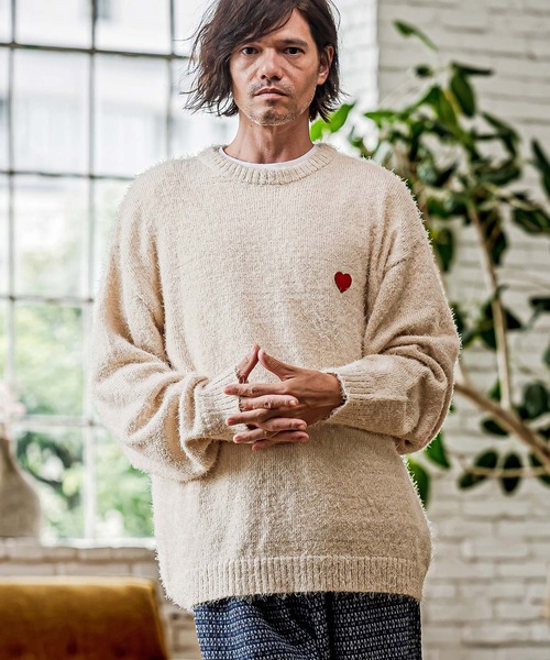 CAMBIO(カンビオ)の「mn3296-Feather Yarn Heart Crewneck Knit Pullover クルーネックニット(PF-262-017)(ニット/セーター・メンズ・ブラック/グレー/カーキ/ナチュラル・M/L)」の10枚目の写真