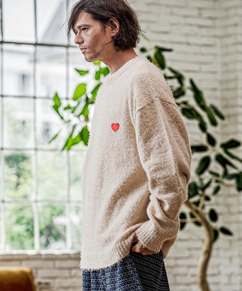 CAMBIO(カンビオ)の「mn3296-Feather Yarn Heart Crewneck Knit Pullover クルーネックニット(PF-262-017)(ニット/セーター・メンズ・ブラック/グレー/カーキ/ナチュラル・M/L)」の11枚目の写真
