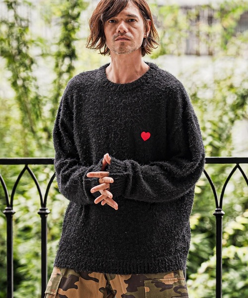CAMBIO(カンビオ)の「mn3296-Feather Yarn Heart Crewneck Knit Pullover クルーネックニット(PF-262-017)(ニット/セーター・メンズ・ブラック/グレー/カーキ/ナチュラル・M/L)」の15枚目の写真