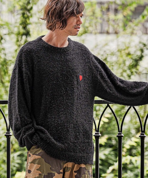 CAMBIO(カンビオ)の「mn3296-Feather Yarn Heart Crewneck Knit Pullover クルーネックニット(PF-262-017)(ニット/セーター・メンズ・ブラック/グレー/カーキ/ナチュラル・M/L)」の16枚目の写真