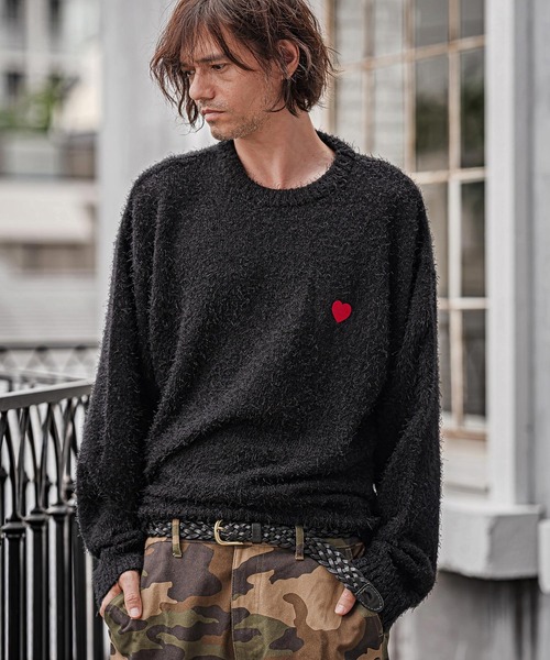 CAMBIO(カンビオ)の「mn3296-Feather Yarn Heart Crewneck Knit Pullover クルーネックニット(PF-262-017)(ニット/セーター・メンズ・ブラック/グレー/カーキ/ナチュラル・M/L)」の17枚目の写真