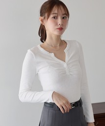 《4色展開》ギャザーヘンリーネックカットソー