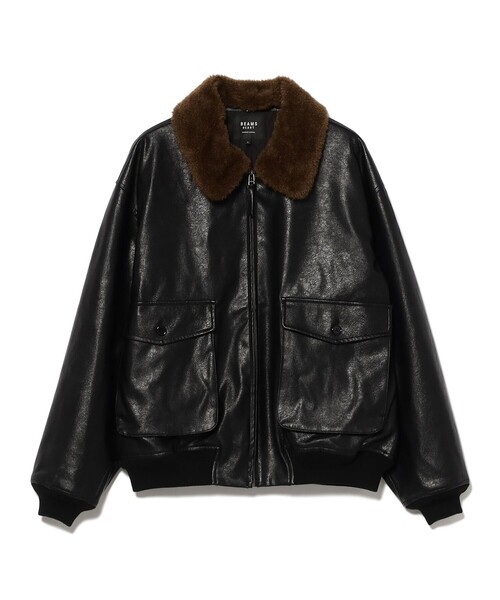 BEAMS HEART(ビームスハート)の「ボアカラー G1タイプ ブルゾン(ライダースジャケット・メンズ・ダークブラウン/ブラック・SMALL/MEDIUM/LARGE)」の1枚目の写真
