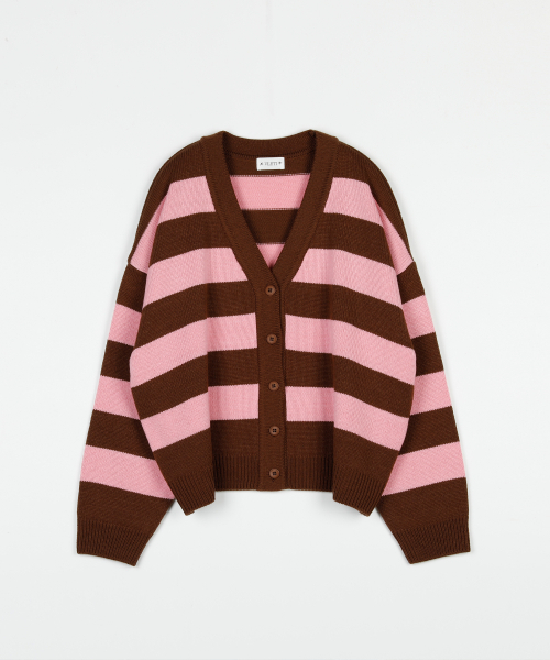 VLETI(ブレッティ)の「Wool Stripe V-neck Knit Cardigan (Brown)(カーディガン/ボレロ・レディース・ブラウン・FREE)」の2枚目の写真