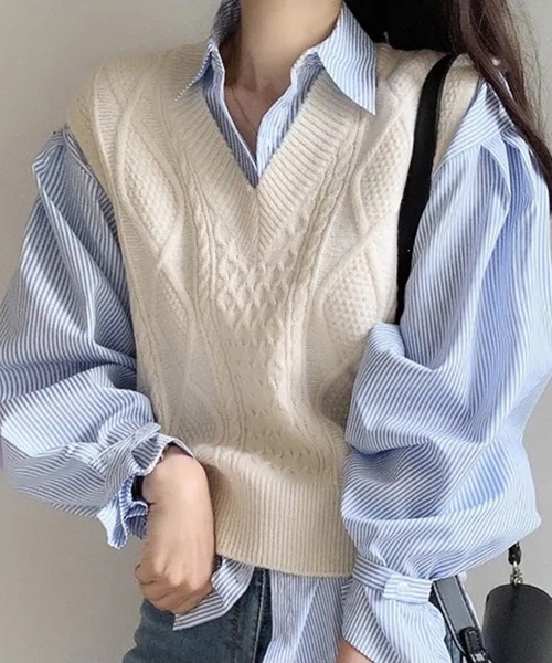 DRESS PLUS(ドレスプラス)の「オーバーサイズストライプ長袖シャツブラウス(シャツ/ブラウス・レディース・ブラック/ブルー・フリー)」の12枚目の写真