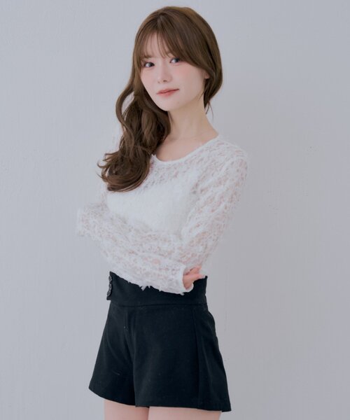 Chico(チコ)の「【SALON by Chico】バックフリルオープン3Dレーストップス(Tシャツ/カットソー・レディース・ライトベージュ/ブラック/ホワイト・FREE)」の10枚目の写真