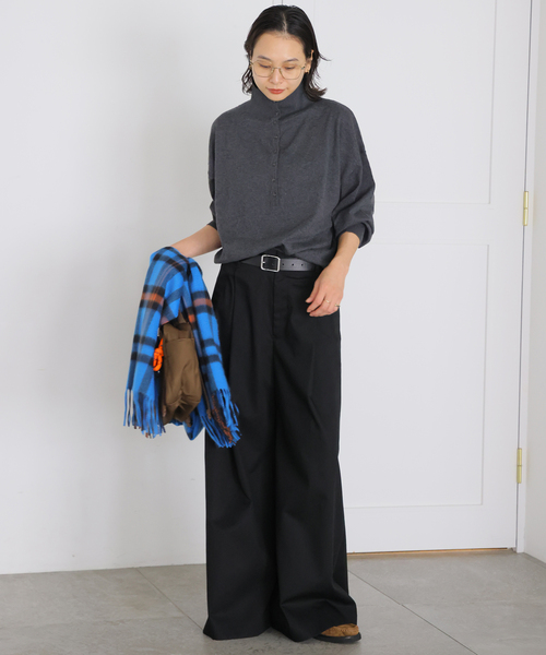 JOURNAL STANDARD(ジャーナルスタンダード)の「コットンカシミヤMIX 2WAYヘンリー(ニット/セーター・レディース・ライトグレー/チャコールグレー/パープル・FREE)」の4枚目の写真