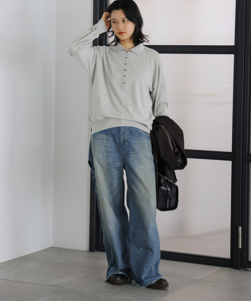 JOURNAL STANDARD(ジャーナルスタンダード)の「コットンカシミヤMIX 2WAYヘンリー(ニット/セーター・レディース・ライトグレー/チャコールグレー/パープル・FREE)」の5枚目の写真