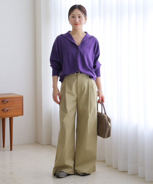 JOURNAL STANDARD(ジャーナルスタンダード)の「コットンカシミヤMIX 2WAYヘンリー(ニット/セーター・レディース・ライトグレー/チャコールグレー/パープル・FREE)」の6枚目の写真