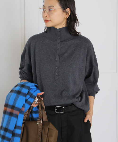 JOURNAL STANDARD(ジャーナルスタンダード)の「コットンカシミヤMIX 2WAYヘンリー(ニット/セーター・レディース・ライトグレー/チャコールグレー/パープル・FREE)」の10枚目の写真