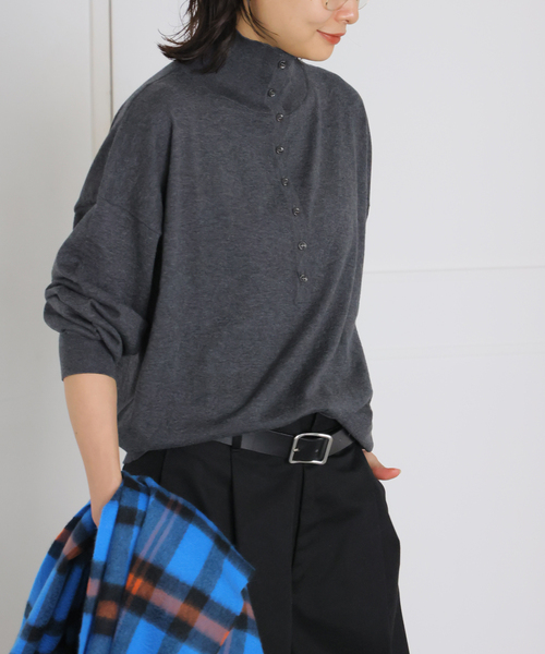 JOURNAL STANDARD(ジャーナルスタンダード)の「コットンカシミヤMIX 2WAYヘンリー(ニット/セーター・レディース・ライトグレー/チャコールグレー/パープル・FREE)」の14枚目の写真