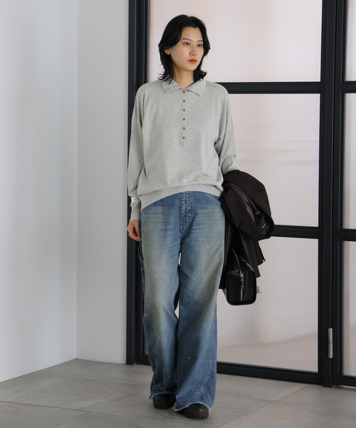 JOURNAL STANDARD(ジャーナルスタンダード)の「コットンカシミヤMIX 2WAYヘンリー(ニット/セーター・レディース・ライトグレー/チャコールグレー/パープル・FREE)」の15枚目の写真