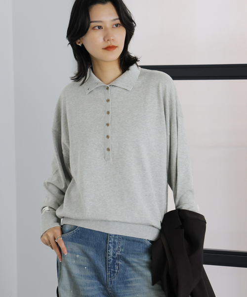 JOURNAL STANDARD(ジャーナルスタンダード)の「コットンカシミヤMIX 2WAYヘンリー(ニット/セーター・レディース・ライトグレー/チャコールグレー/パープル・FREE)」の16枚目の写真