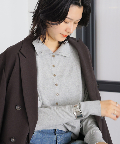JOURNAL STANDARD(ジャーナルスタンダード)の「コットンカシミヤMIX 2WAYヘンリー(ニット/セーター・レディース・ライトグレー/チャコールグレー/パープル・FREE)」の20枚目の写真