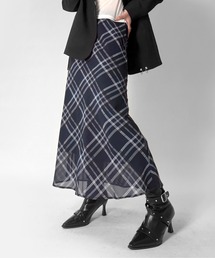 【jiasecond.】チェックロングスカート / ボトムス スカート ロング チェック ブラック ネイビー ZOZOTOWN限定