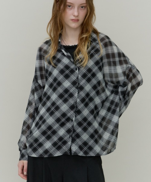 Plumel(プルメル)の「Bias Check Sheer Shirt & Tank / バイアスシアーチェックシャツ&タンク(シャツ/ブラウス・レディース・ブラウン/ブラック・MEDIUM)」の1枚目の写真