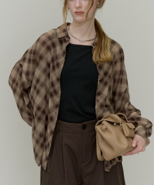 Plumel(プルメル)の「Bias Check Sheer Shirt & Tank / バイアスシアーチェックシャツ&タンク(シャツ/ブラウス・レディース・ブラウン/ブラック・MEDIUM)」の11枚目の写真