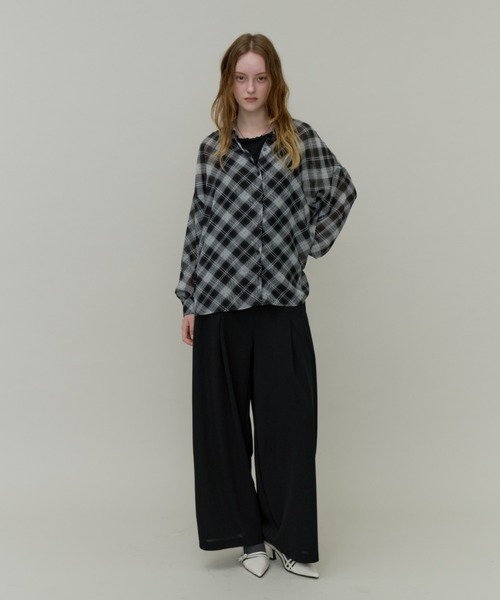 Plumel(プルメル)の「Bias Check Sheer Shirt & Tank / バイアスシアーチェックシャツ&タンク(シャツ/ブラウス・レディース・ブラウン/ブラック・MEDIUM)」の8枚目の写真