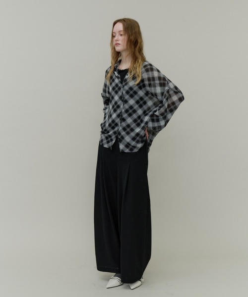 Plumel(プルメル)の「Bias Check Sheer Shirt & Tank / バイアスシアーチェックシャツ&タンク(シャツ/ブラウス・レディース・ブラウン/ブラック・MEDIUM)」の9枚目の写真