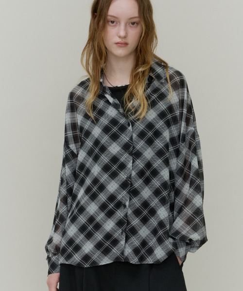 Plumel(プルメル)の「Bias Check Sheer Shirt & Tank / バイアスシアーチェックシャツ&タンク(シャツ/ブラウス・レディース・ブラウン/ブラック・MEDIUM)」の5枚目の写真
