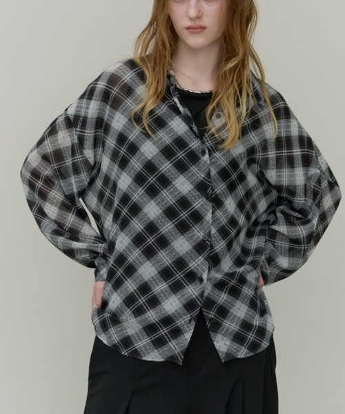 Plumel(プルメル)の「Bias Check Sheer Shirt & Tank / バイアスシアーチェックシャツ&タンク(シャツ/ブラウス・レディース・ブラウン/ブラック・MEDIUM)」の4枚目の写真