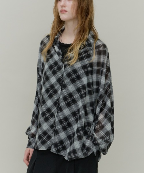 Plumel(プルメル)の「Bias Check Sheer Shirt & Tank / バイアスシアーチェックシャツ&タンク(シャツ/ブラウス・レディース・ブラウン/ブラック・MEDIUM)」の6枚目の写真