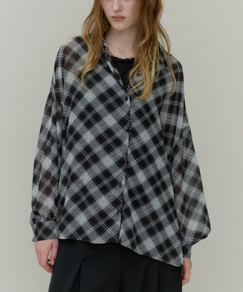 Plumel(プルメル)の「Bias Check Sheer Shirt & Tank / バイアスシアーチェックシャツ&タンク(シャツ/ブラウス・レディース・ブラウン/ブラック・MEDIUM)」の3枚目の写真