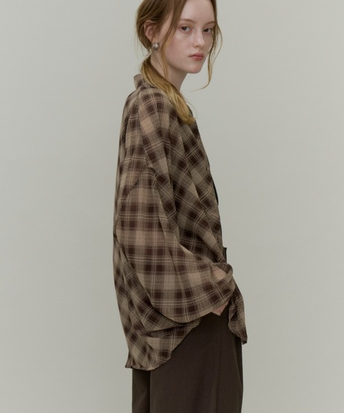 Plumel(プルメル)の「Bias Check Sheer Shirt & Tank / バイアスシアーチェックシャツ&タンク(シャツ/ブラウス・レディース・ブラウン/ブラック・MEDIUM)」の16枚目の写真