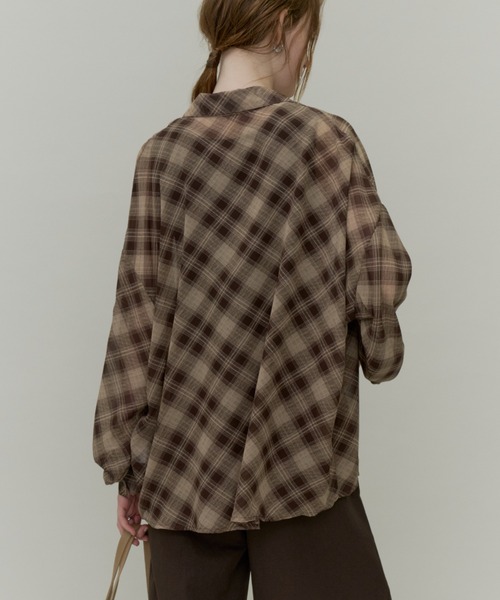 Plumel(プルメル)の「Bias Check Sheer Shirt & Tank / バイアスシアーチェックシャツ&タンク(シャツ/ブラウス・レディース・ブラウン/ブラック・MEDIUM)」の17枚目の写真