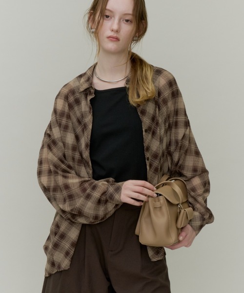 Plumel(プルメル)の「Bias Check Sheer Shirt & Tank / バイアスシアーチェックシャツ&タンク(シャツ/ブラウス・レディース・ブラウン/ブラック・MEDIUM)」の13枚目の写真
