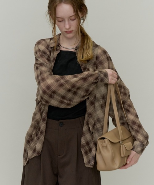 Plumel(プルメル)の「Bias Check Sheer Shirt & Tank / バイアスシアーチェックシャツ&タンク(シャツ/ブラウス・レディース・ブラウン/ブラック・MEDIUM)」の14枚目の写真
