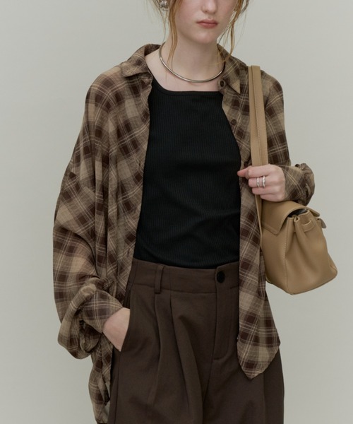 Plumel(プルメル)の「Bias Check Sheer Shirt & Tank / バイアスシアーチェックシャツ&タンク(シャツ/ブラウス・レディース・ブラウン/ブラック・MEDIUM)」の15枚目の写真