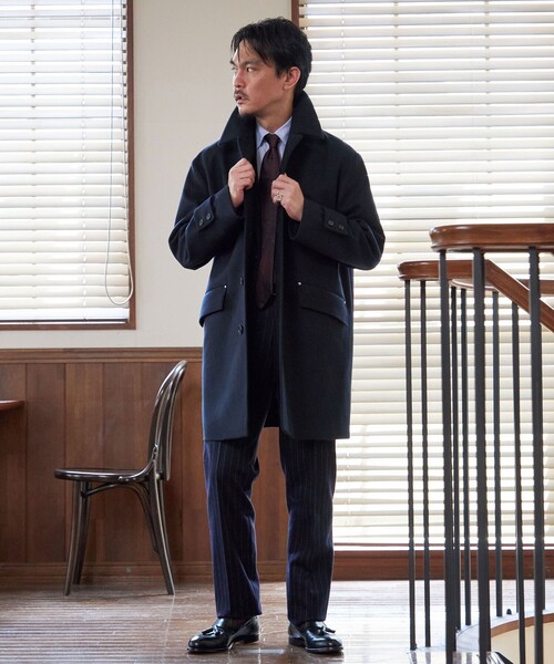SHIPS（シップス）の「【SHIPS別注】MACKINTOSH: HUMBIE SL メルトン コート（ステンカラーコート・メンズ・ネイビー/ダークグレー・38/36）」の4枚目の写真