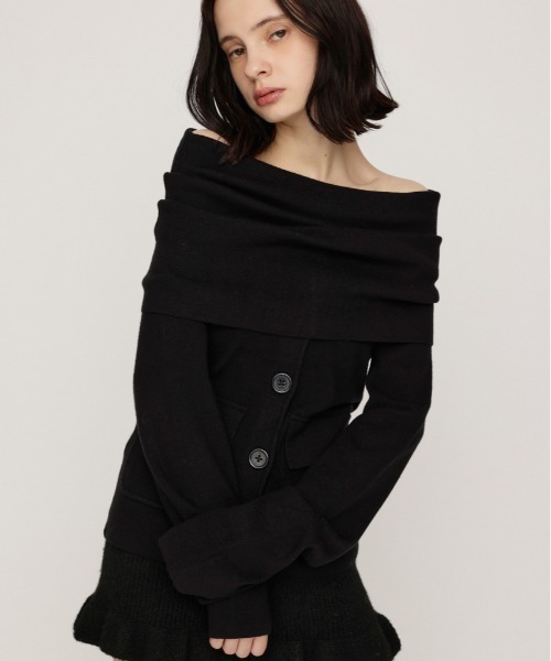 SLY(スライ)の「OFF SHOULDER JK LIKE TOPS オフショルダージャケットライクトップス 秋服(ニット/セーター・レディース・ブラック/ベージュ/杢グレー・FREE)」の1枚目の写真