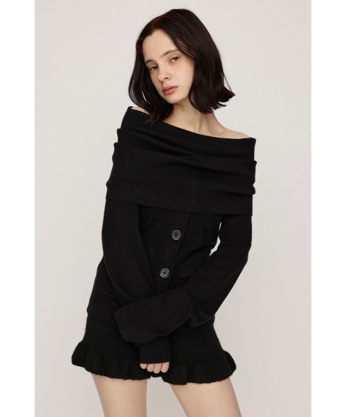 SLY(スライ)の「OFF SHOULDER JK LIKE TOPS オフショルダージャケットライクトップス 秋服(ニット/セーター・レディース・ブラック/ベージュ/杢グレー・FREE)」の4枚目の写真