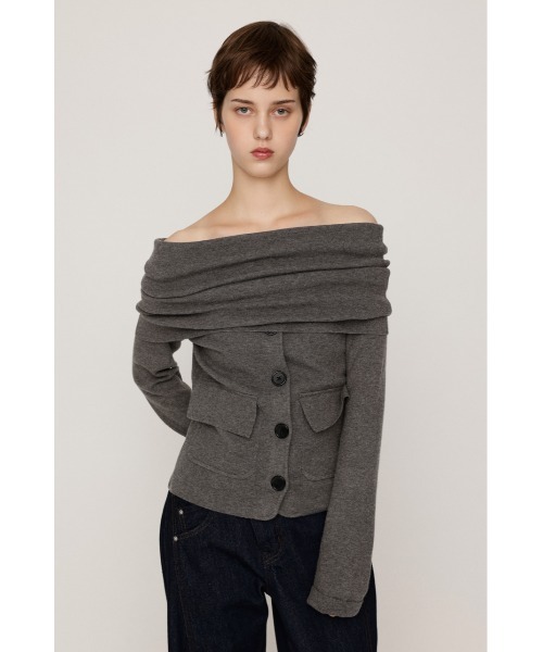 SLY(スライ)の「OFF SHOULDER JK LIKE TOPS オフショルダージャケットライクトップス 秋服(ニット/セーター・レディース・ブラック/ベージュ/杢グレー・FREE)」の9枚目の写真