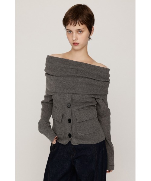 SLY(スライ)の「OFF SHOULDER JK LIKE TOPS オフショルダージャケットライクトップス 秋服(ニット/セーター・レディース・ブラック/ベージュ/杢グレー・FREE)」の12枚目の写真