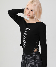 ワンショルダーロゴスナップTシャツ ブラック