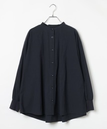 リブ付きバンドカラーシャツ