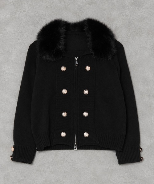SPINNS（スピンズ）の「ナポレオンジップニット/フェイクファー/ストリート女子（カーディガン/ボレロ・レディース・チャコール/ブラウン/モカ/ブラック・ONESIZE）」の5枚目の写真