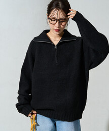 限定展開　ウールミックス ニット ハーフジップ プルオーバー