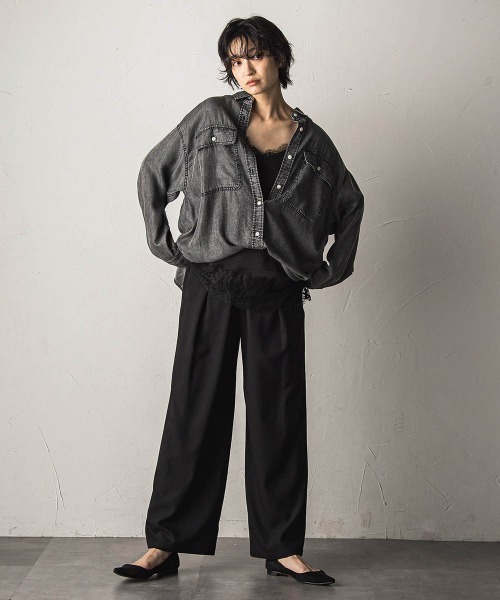 MAYSON GREY(メイソングレイ)の「【一瞬で楽とキレイを叶える】ナチュラルストレッチイージーワイドパンツ≪セットアップ対応≫(その他パンツ・レディース・ブラック/ベージュ・M)」の9枚目の写真